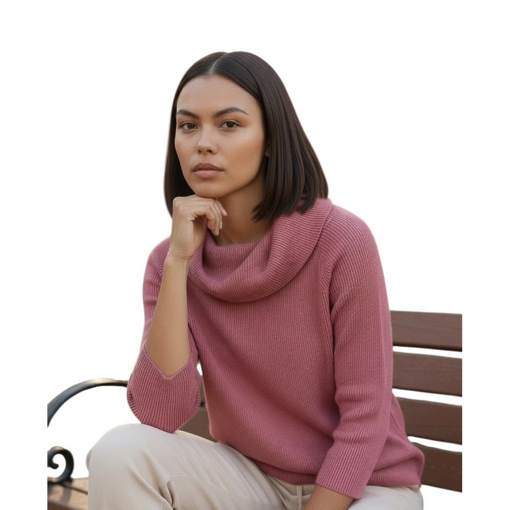 White Stag Thin Ribbed Cowl Neck Sweater Cozy Rose Pink 3/4 Slv Size S NWT